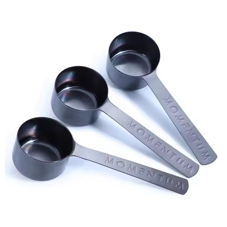 검은 금속 스테인리스 스틸 60ml 측정 컵 스푼을 처리하십시오